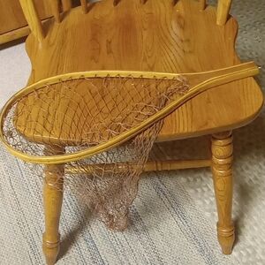 Vintage Wooden Fishing Net with Brown Mesh